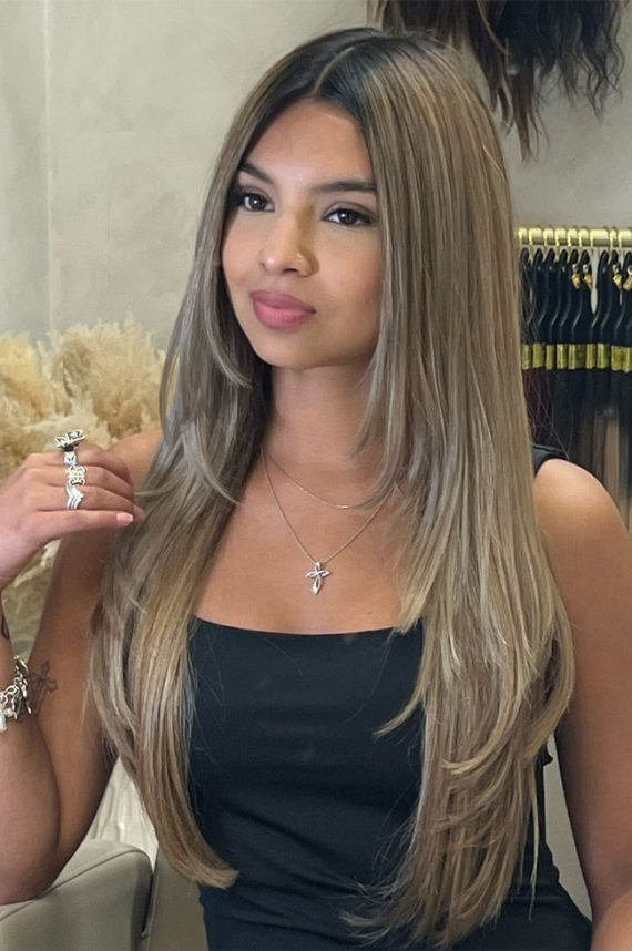 Mid Back Long Layered Ash Blonde Balayage — Balayage Straight Hair