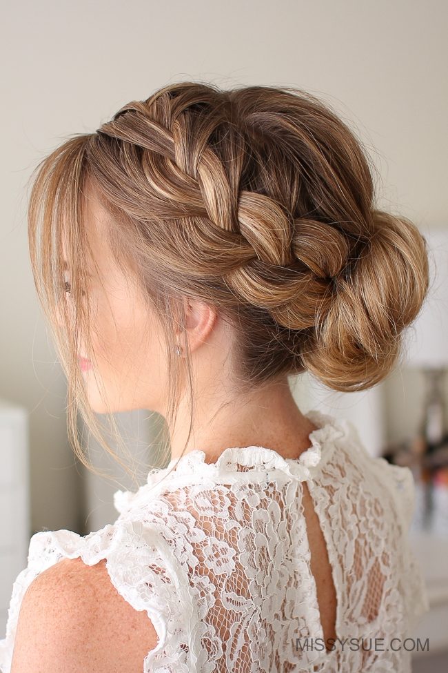 French Braid into Ash Blonde Low Bun — Braided Bun