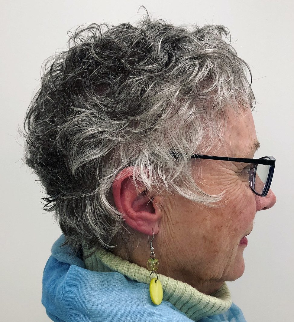 Textured Curls Just Above Ears — Haircuts for Women Over 70 with Glasses