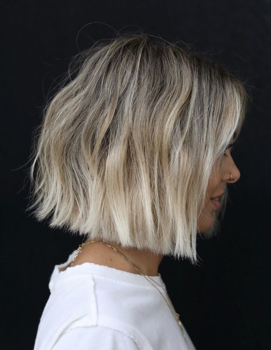 Textured Ash Blonde Bob With Root Shadow Textured Ash Blonde Bob With Root Shadow — Blunt Bob