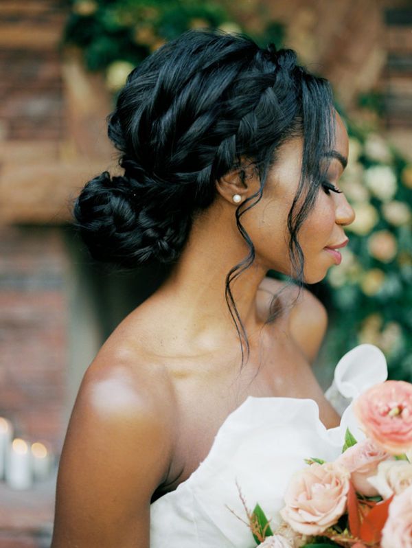 Braided Updo With Soft Wispy Bangs — Natural Hair Wedding Styles