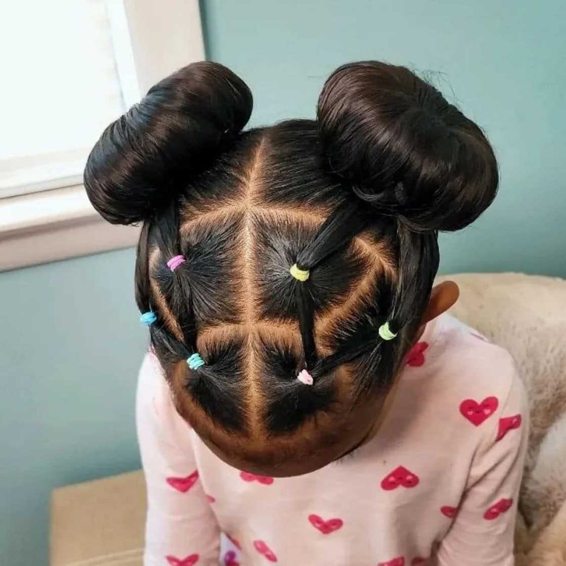 Space Buns With Geometric Sectioning Space Buns With Geometric Sectioning — Little Black Girl Hairstyles