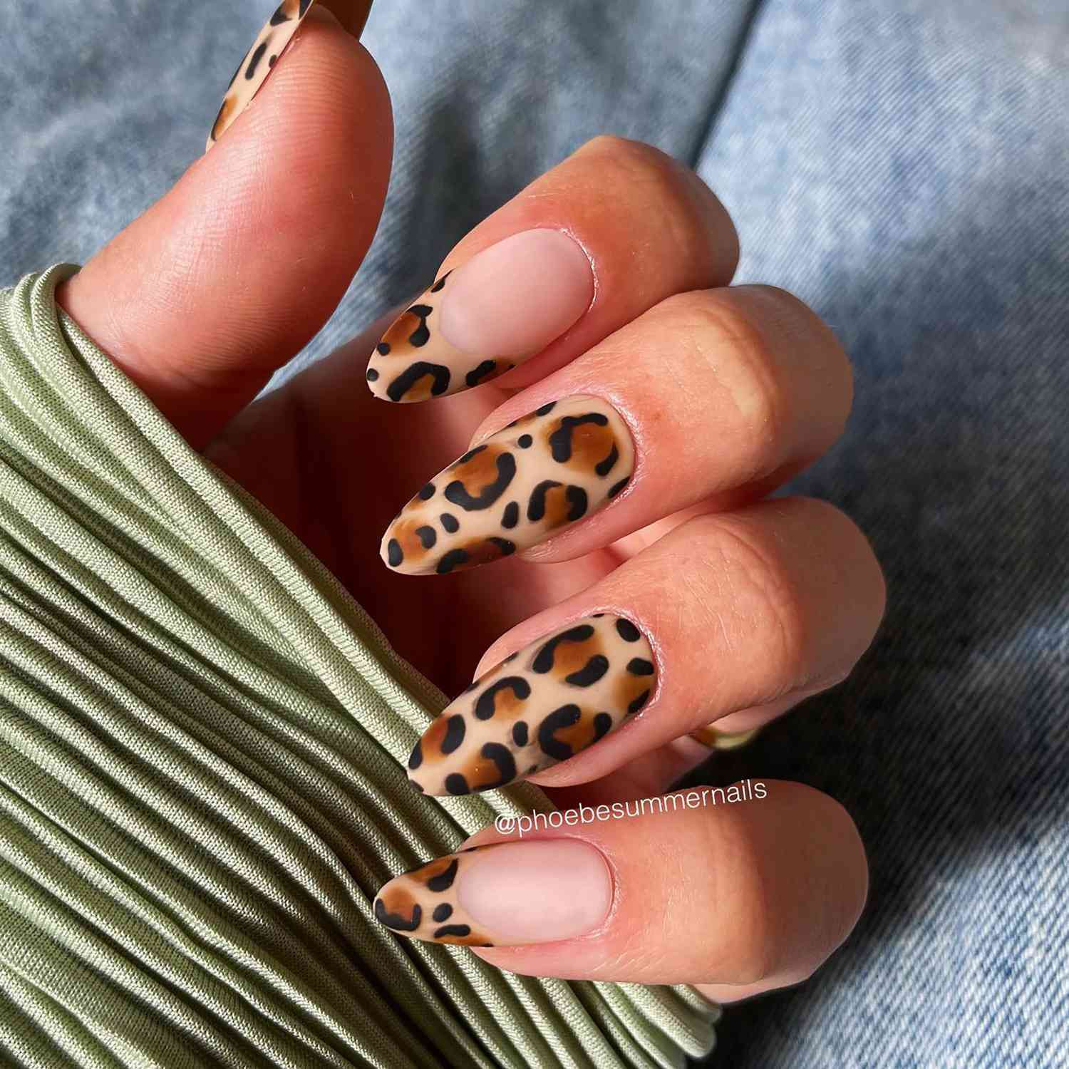 Matte Beige Leopard Medium Almond Nails — Animal Print Nails