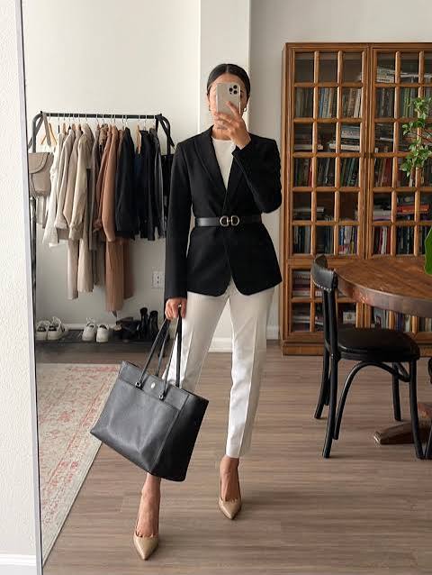 Professional Polish: Black Blazer with White Trousers — Black and White Outfits