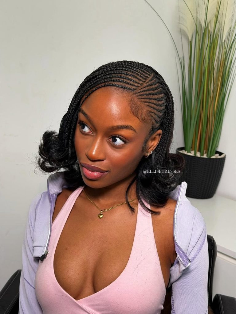 Cornrows with Wavy Curled Ends Cornrows with Wavy Curled Ends — Braided Bob