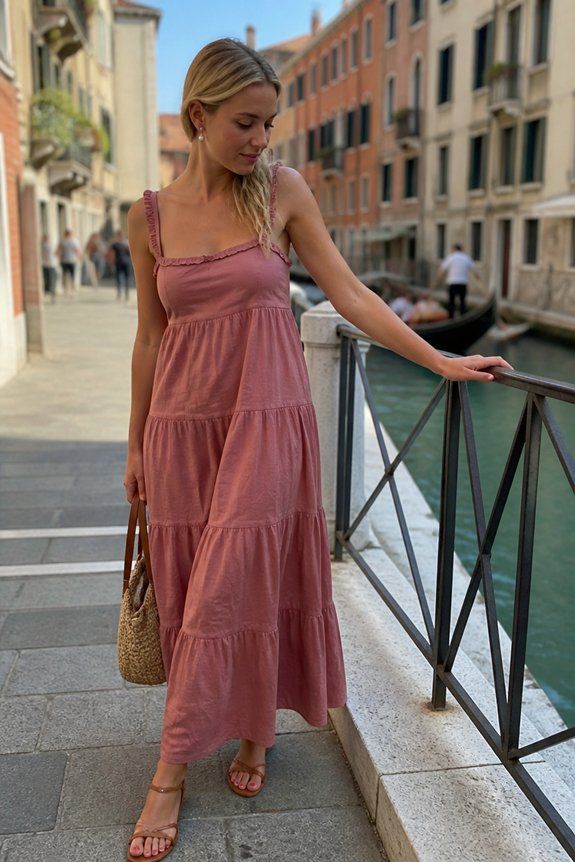Dusty Rose Tiered Maxi Dress for Casual Days — Venice Outfits