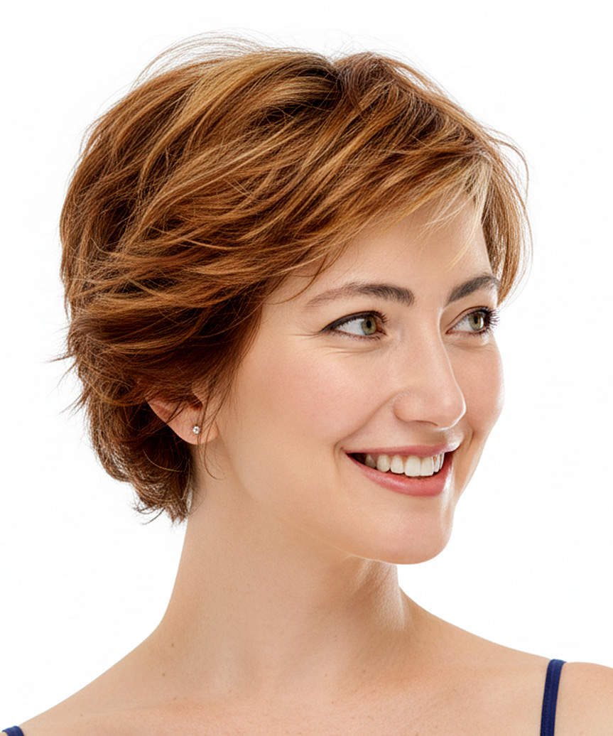 Copper Pixie With Choppy Bangs Copper Pixie With Choppy Bangs — Short Layered Hair