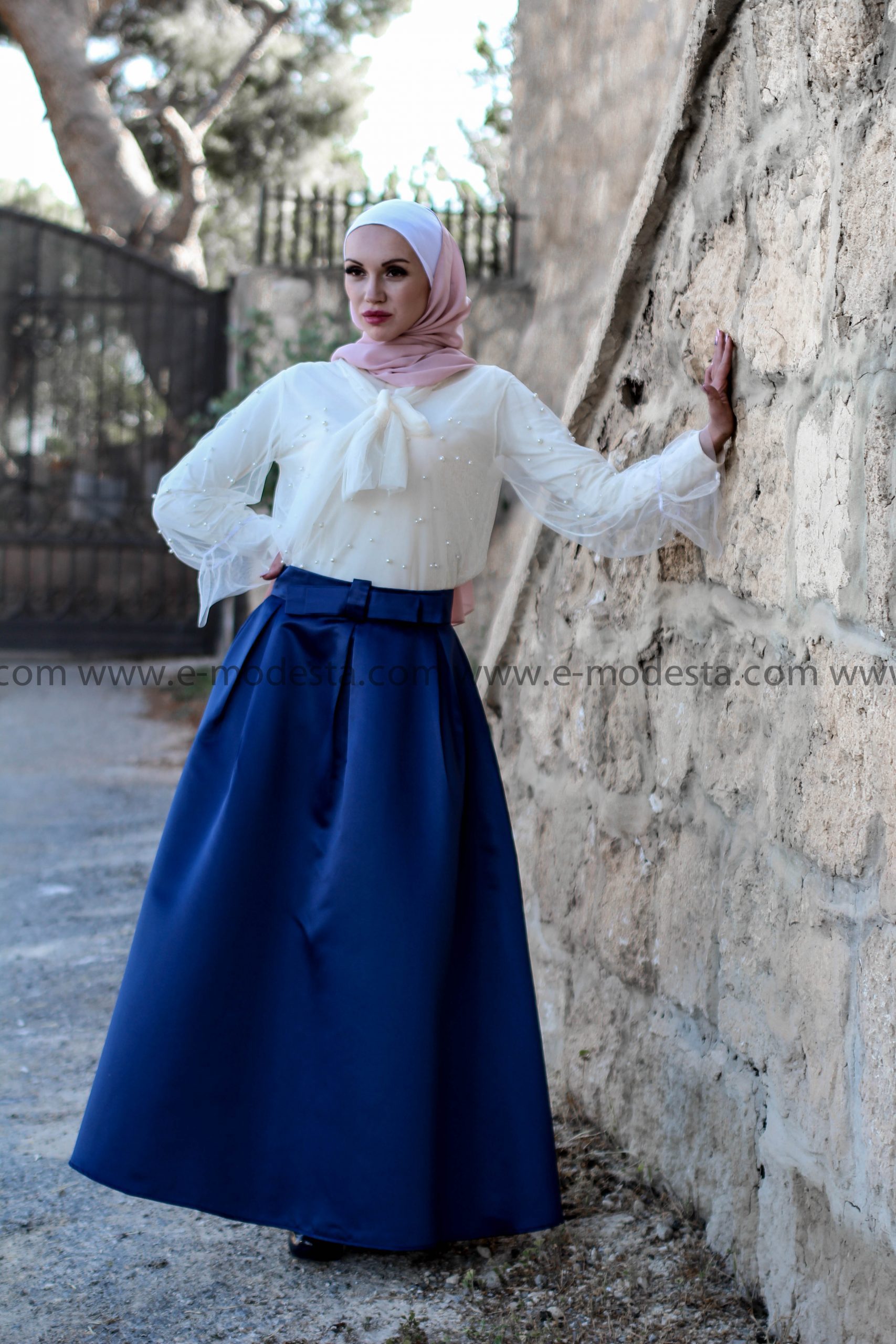 Pearl Embellishments and Navy Maxi Skirt — Hijab Work Outfits