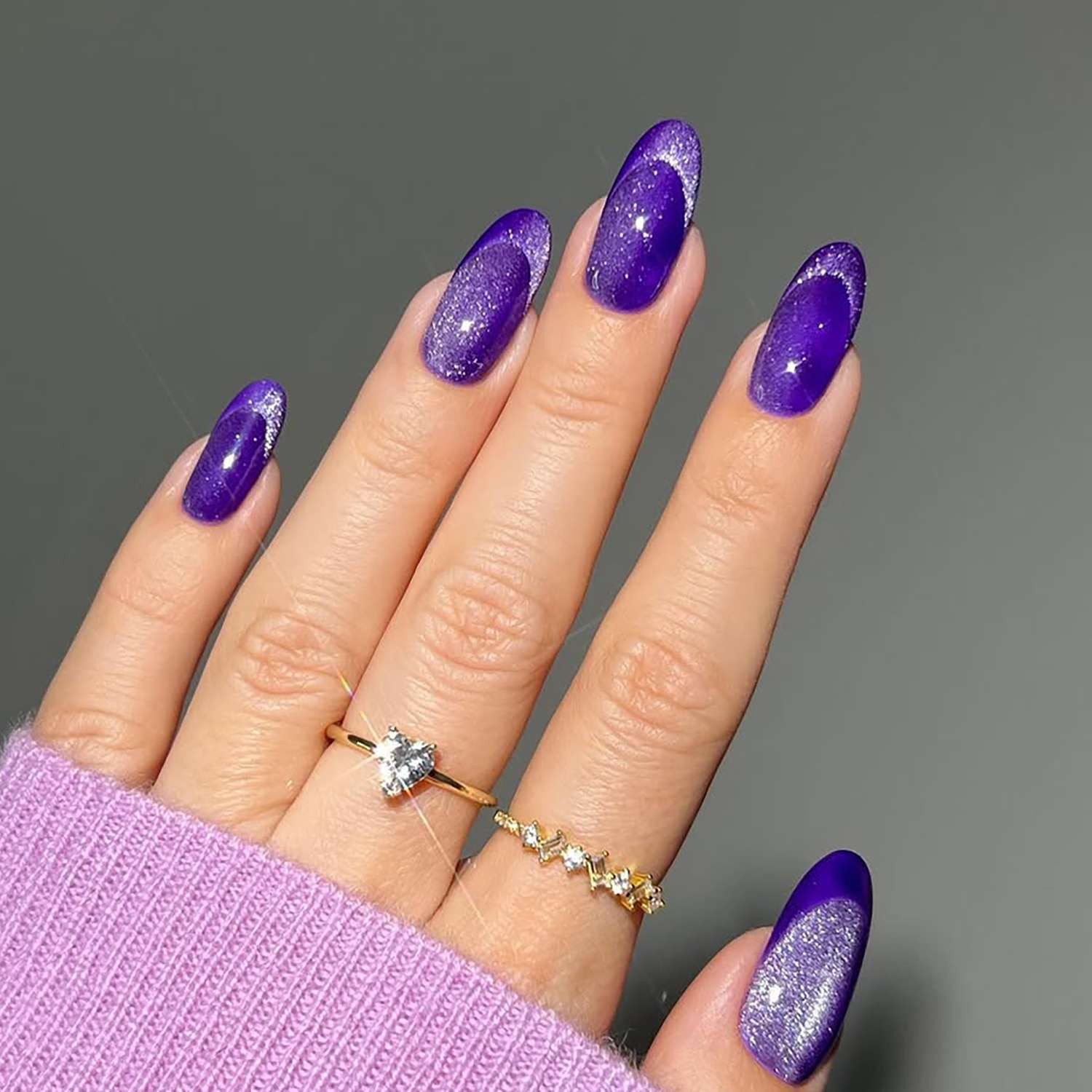 Shimmering Purple Cat-Eye Crescent Shimmering Purple Cat-Eye Crescent — Two Tone Nails