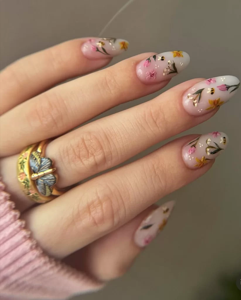 Clear Base with Floral Illustrations Clear Base with Floral Illustrations — Professional Nails