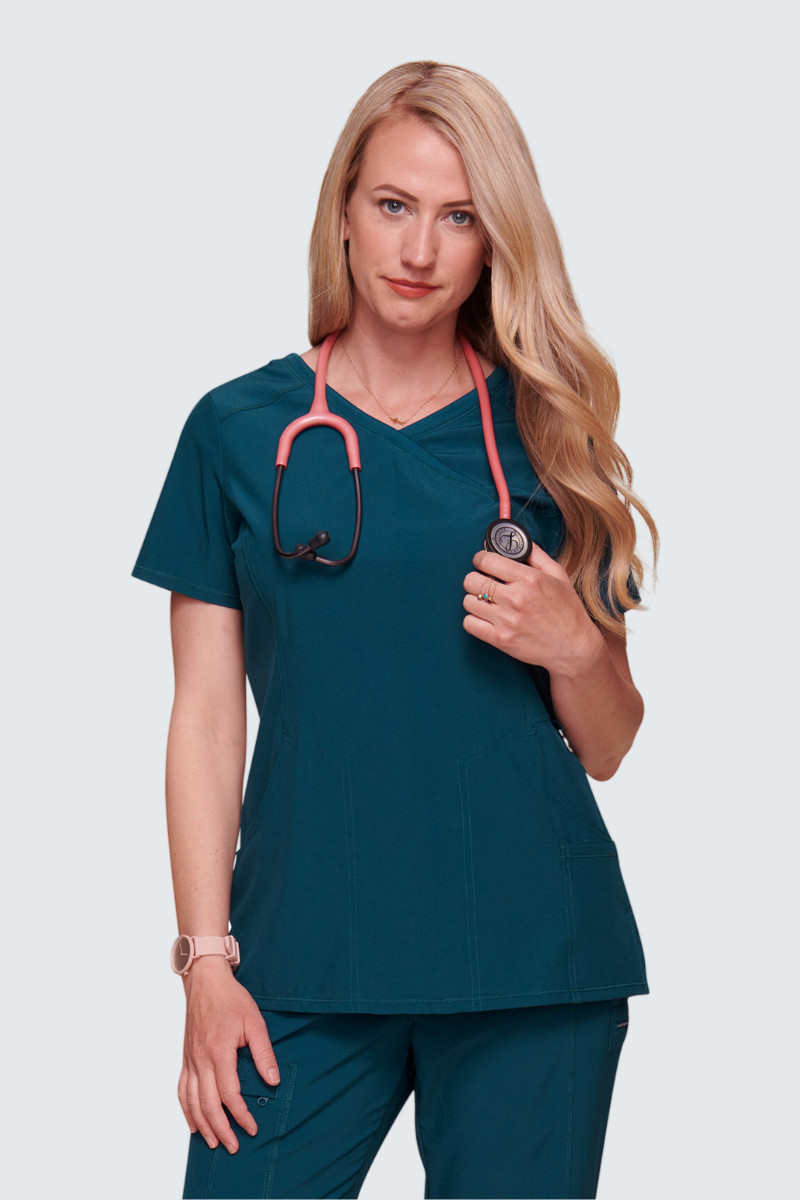 Teal Scrub Top with a Pop of Pink Stethoscope Teal Scrub Top with a Pop of Pink Stethoscope — Doctor Outfits Women