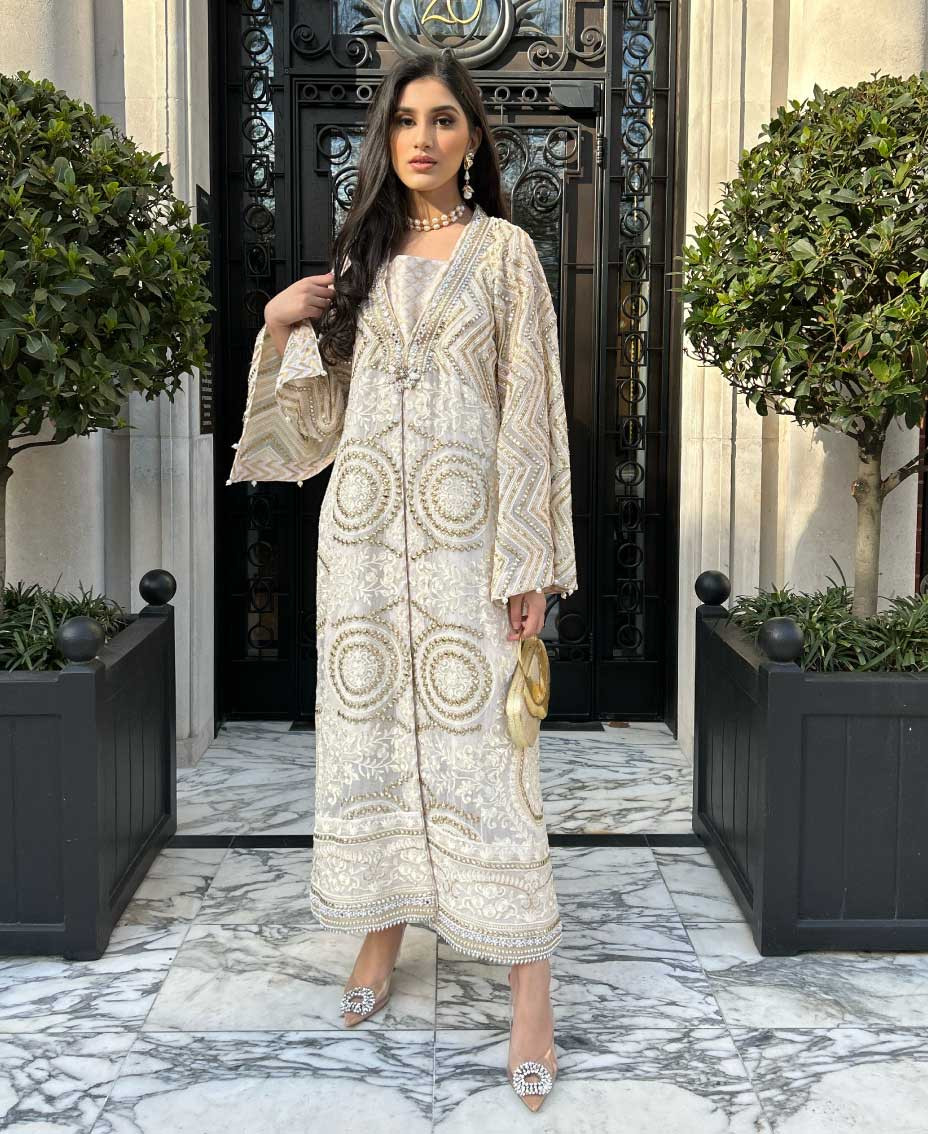 Ivory Crystal-Embellished Kaftan for Black-Tie Affairs Ivory Crystal-Embellished Kaftan for Black-Tie Affairs — Kaftan Outfits