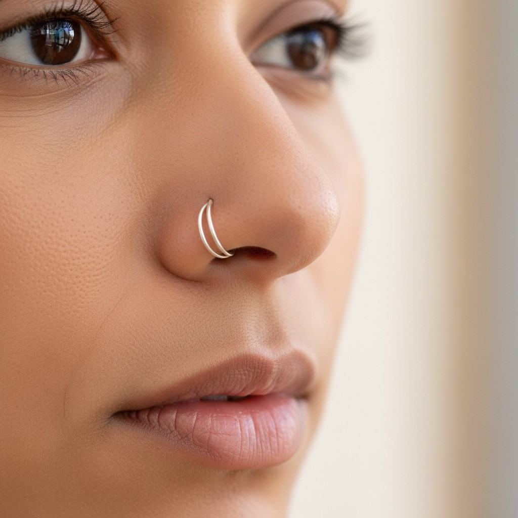 Layered Silver Hoops for a Subtle Double Nostril Statement Layered Silver Hoops for a Subtle Double Nostril Statement — Nose Piercing Ideas