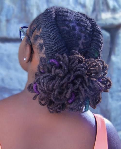 Dark Brown Bun with Purple Accents — Loc Bun