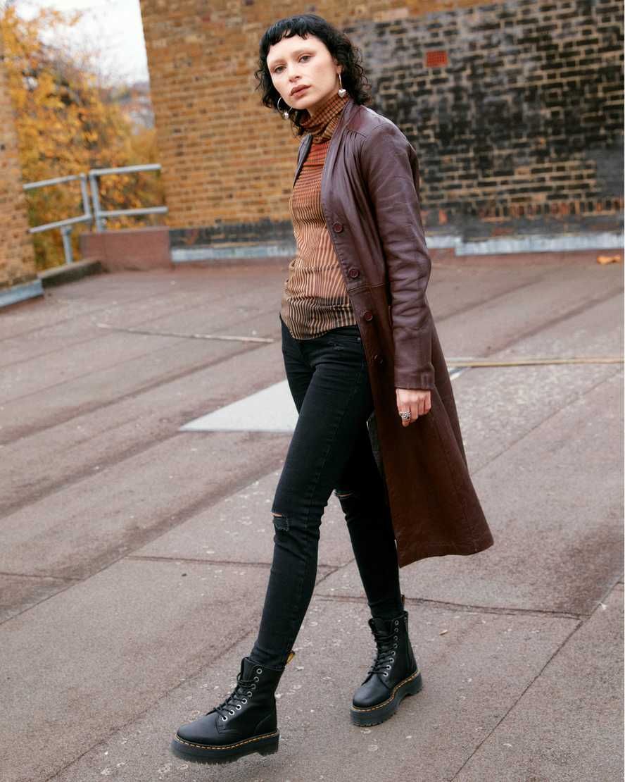 Edgy Streetwear: Jadon Boots with Ripped Jeans and Leather Trench Edgy Streetwear: Jadon Boots with Ripped Jeans and Leather Trench — Jadon Boots Outfits
