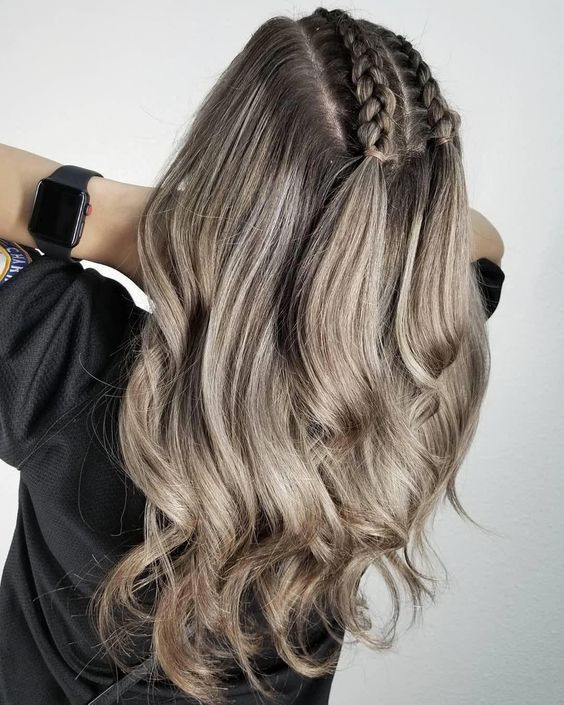 Ash Blonde Double Braids Ash Blonde Double Braids — Half Up Half Down with Braids