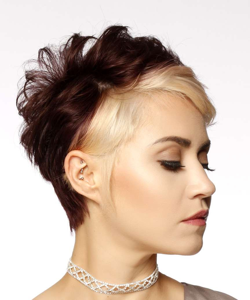Light Blonde And Dark Brunette Two-Tone Pixie Haircut
