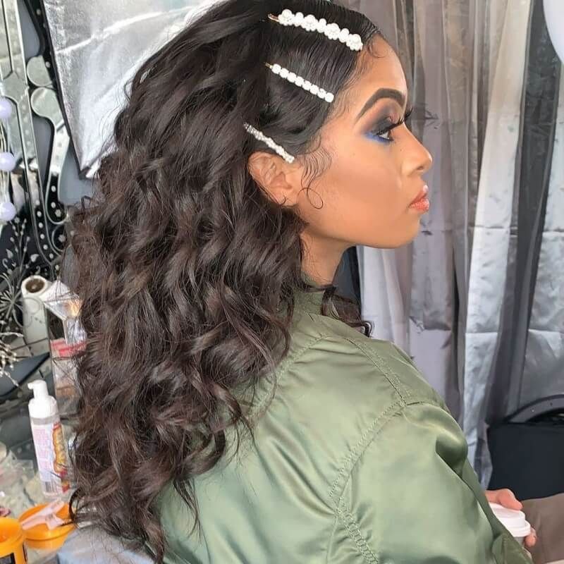 Curly Dark Brown With Pearl Accessories — Closure Sew In