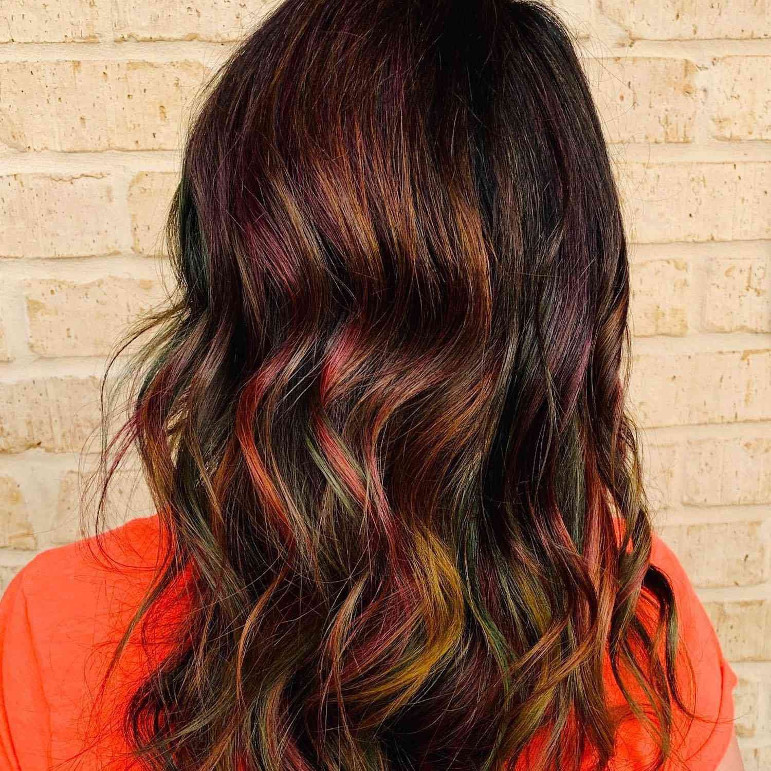 Asymmetrical Chin Bob With Teal And Purple Asymmetrical Chin Bob With Teal And Purple — Oil Slick Hair