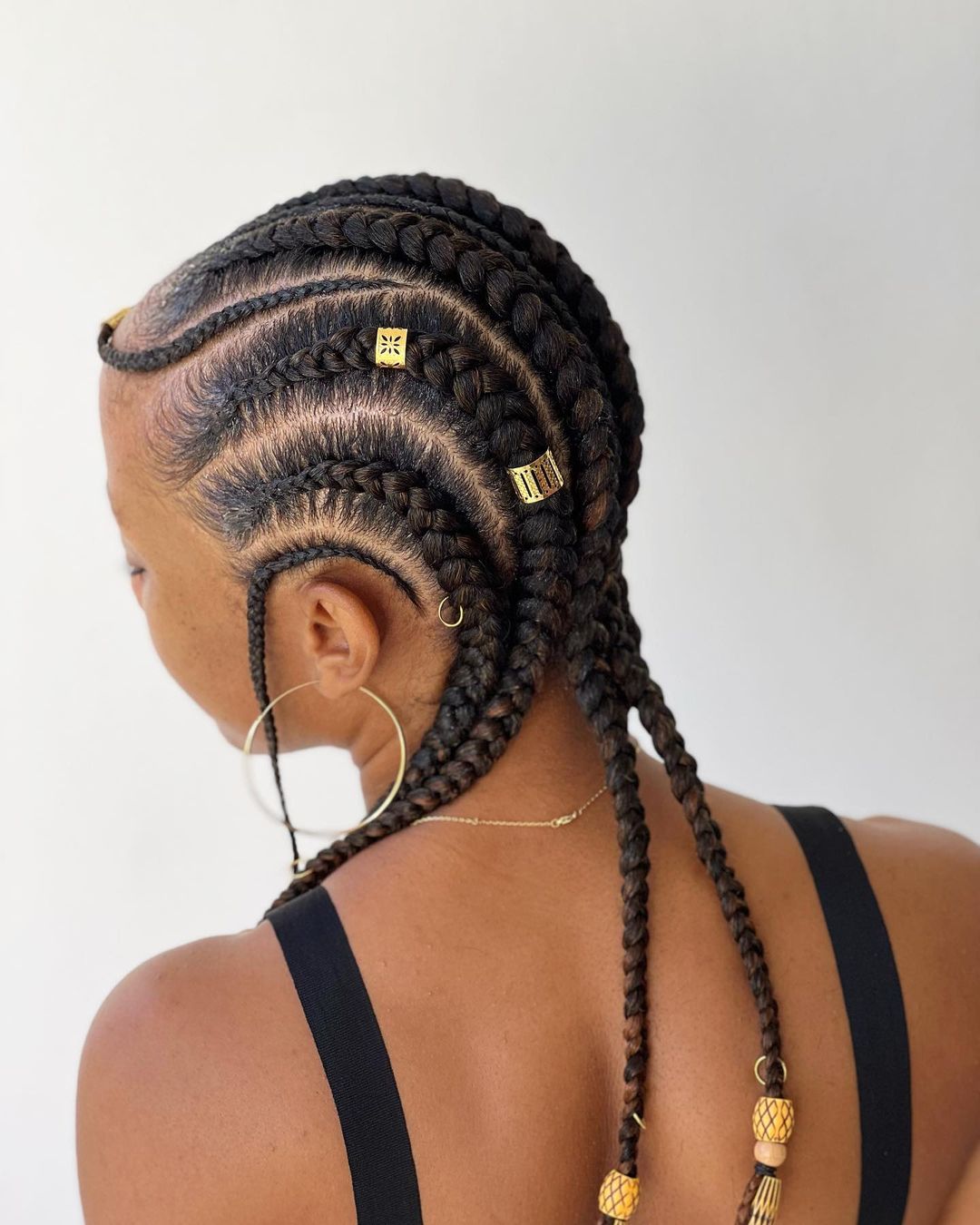 Black Braids With Gold Cuffs Black Braids With Gold Cuffs — Straight Back Braids