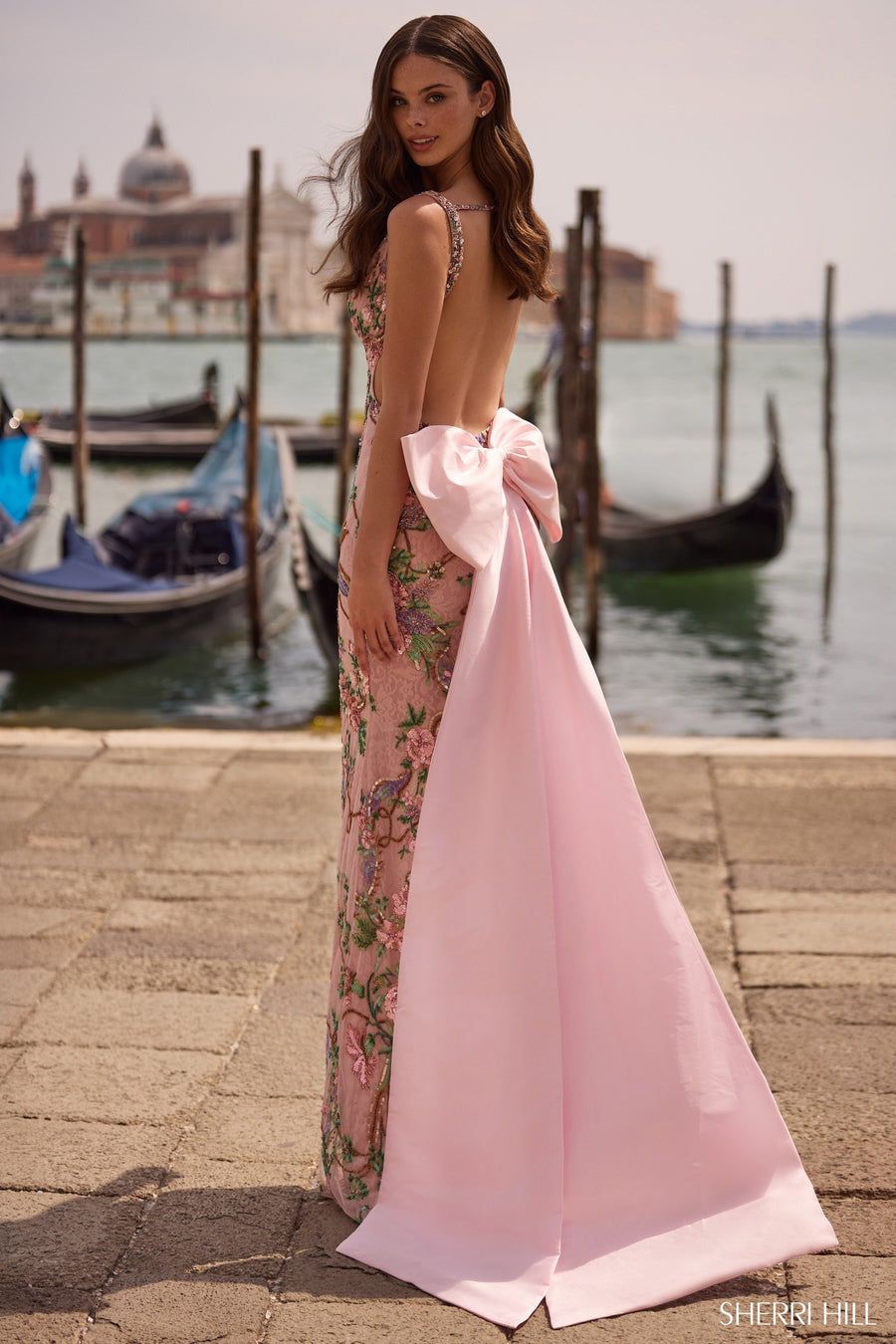 Pink Embroidered Gown with Dramatic Oversized Bow — Sweet 16 Dresses