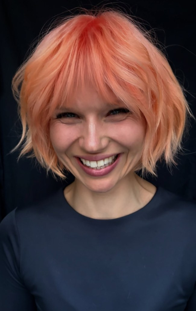Shaggy Bob in Bright Peach Coral — Coral Hair
