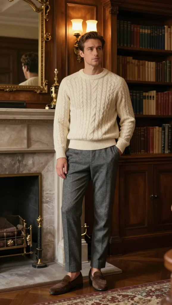 Cable-Knit Sweater and Wool Trousers for Academic Refinement Cable-Knit Sweater and Wool Trousers for Academic Refinement — Old Money Outfits for Men