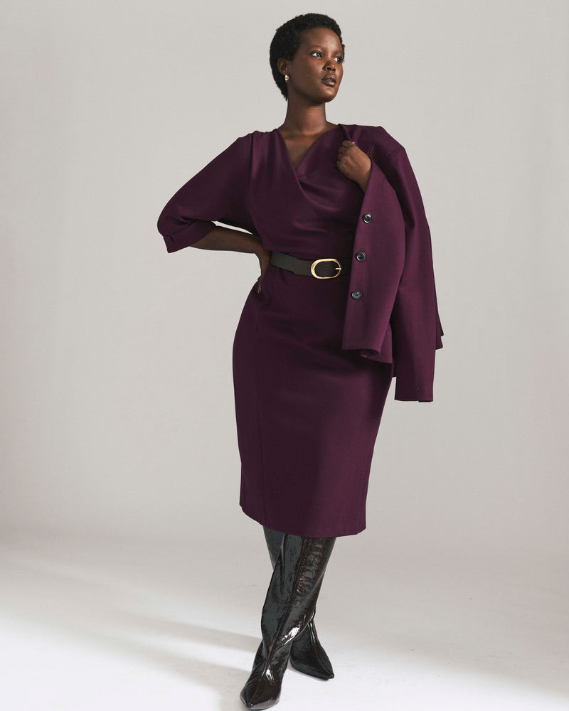 Charcoal Brown Textured Knit Collared Dress for Professionalism — Work Dresses