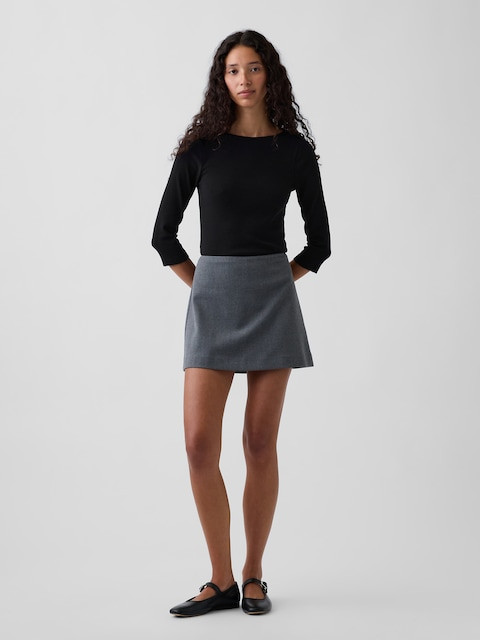 Black Ballet Flats Casual Grey Wool Blend A-Line Mini Skirt — A Line Skirts