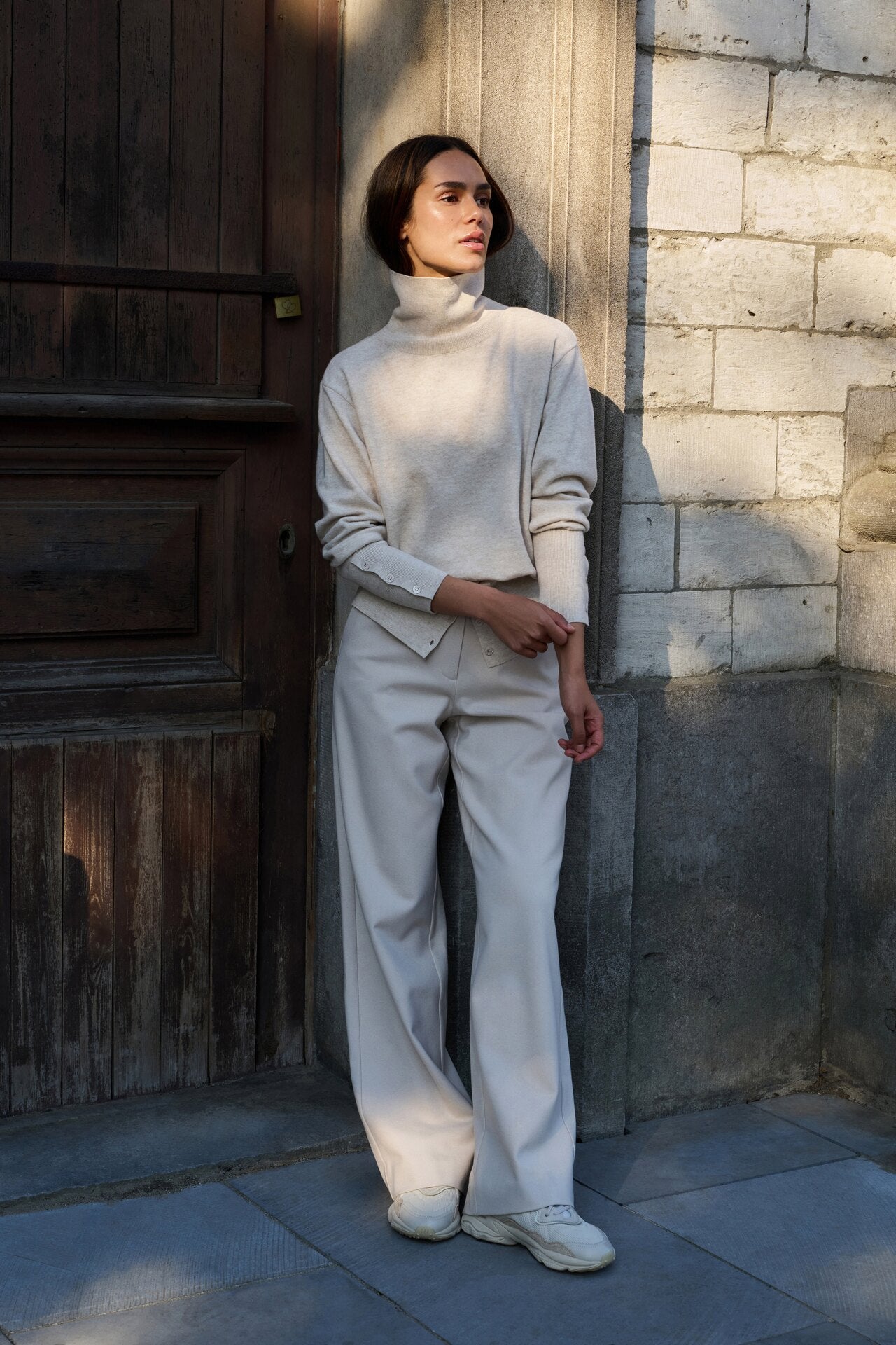 Monochromatic Cream Trousers for Elegant Simplicity — Trouser Outfits
