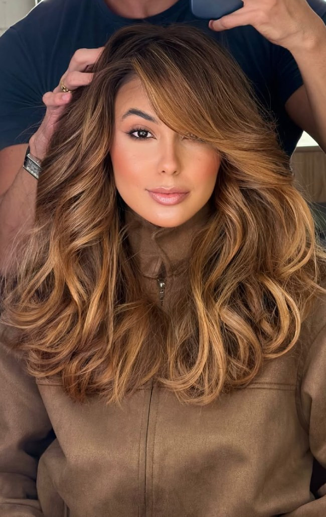 Sweeping Bangs Visual Idea — Brown Highlights