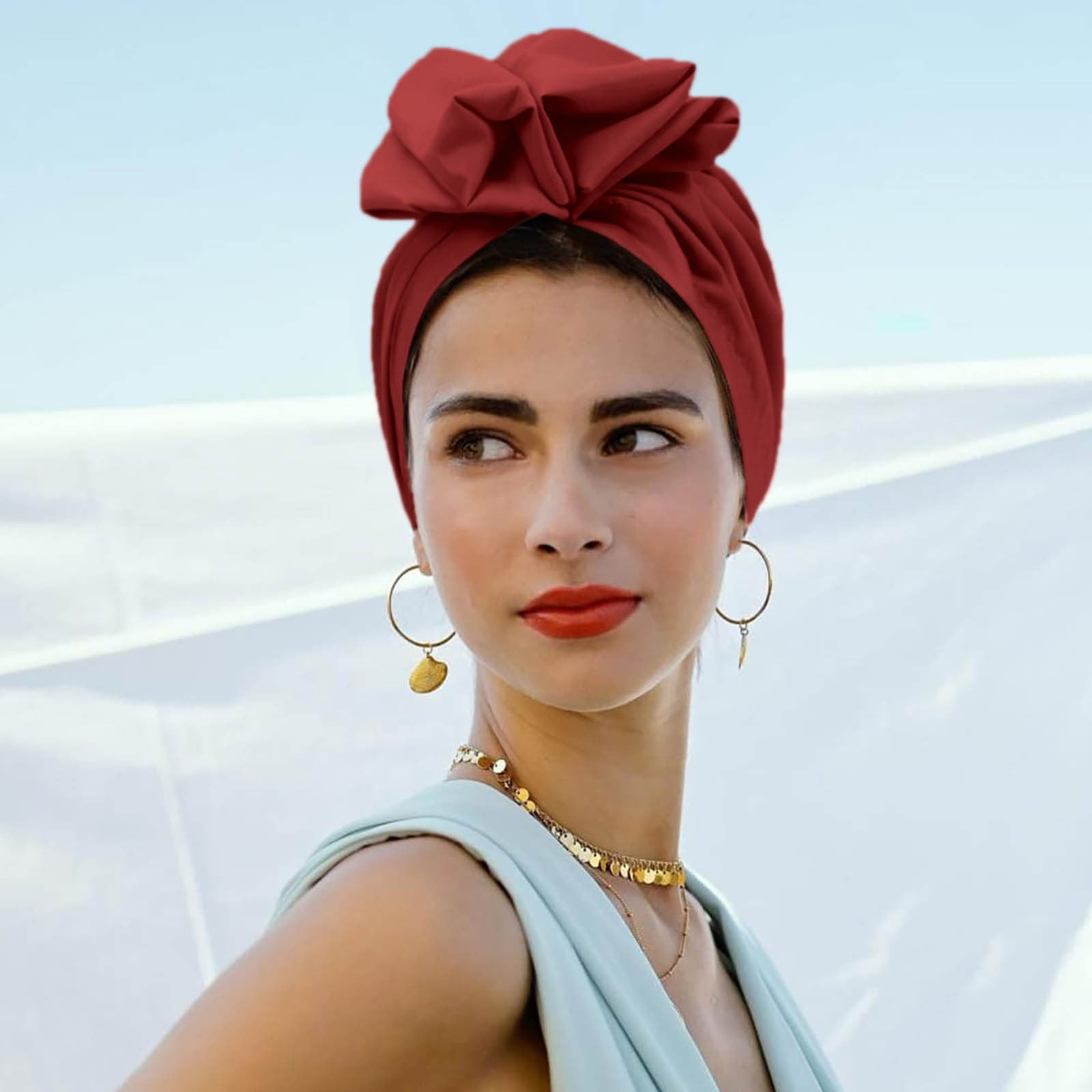 Voluminous Red Turban Bow With Draped Dress Voluminous Red Turban Bow With Draped Dress — Turban Styles