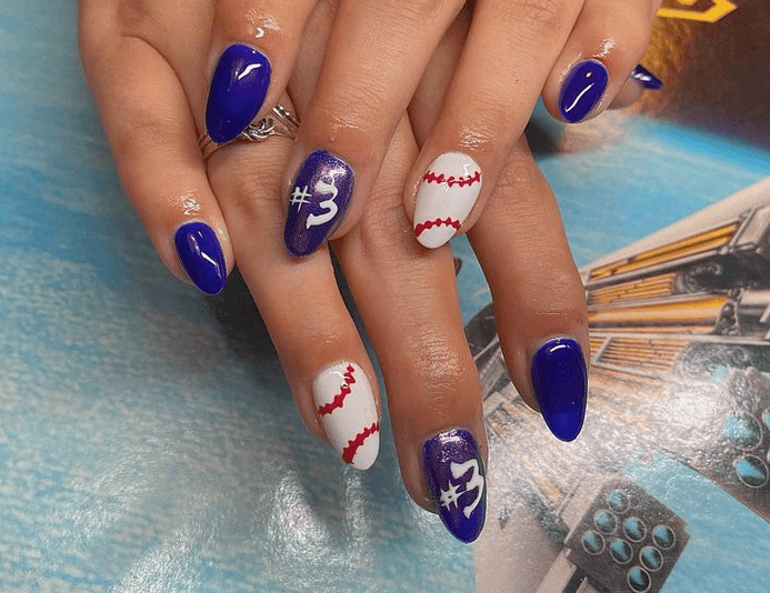 Royal Blue with Baseball and Number 3 Royal Blue with Baseball and Number 3 — Baseball Mom Nails