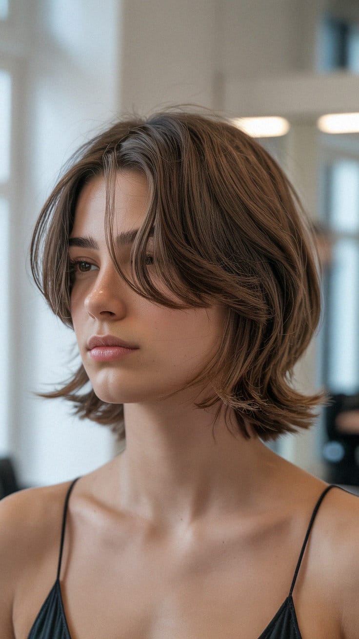 Chin Length Volume Butterfly With Curtain Bangs — Butterfly Haircut Short Hair