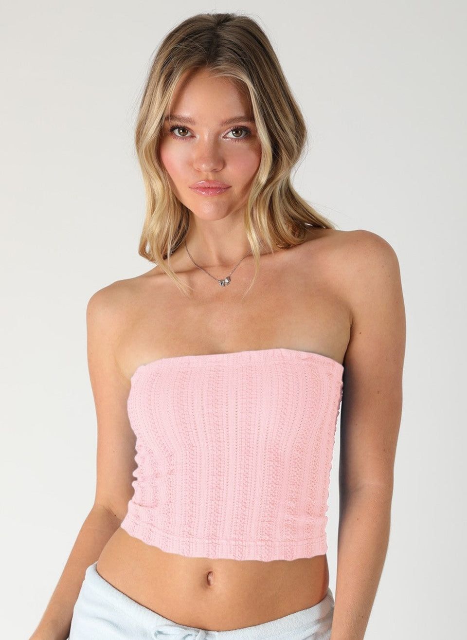 Baby Pink Textured Knit Tube Top Baby Pink Textured Knit Tube Top — Tube Top Outfits
