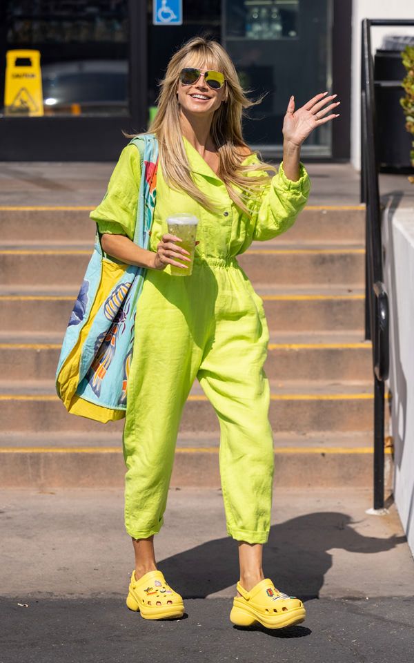 Vibrant Jumpsuit Paired with Yellow Platform Crocs — Crocs Outfits