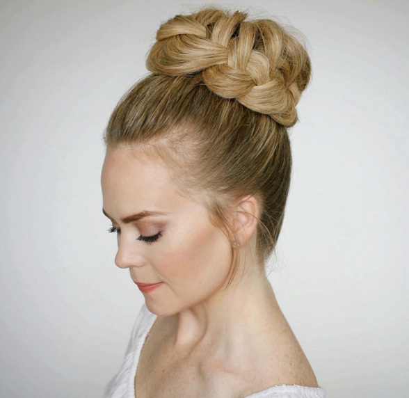 Thick Blonde High Braided Bun — Braided Updo