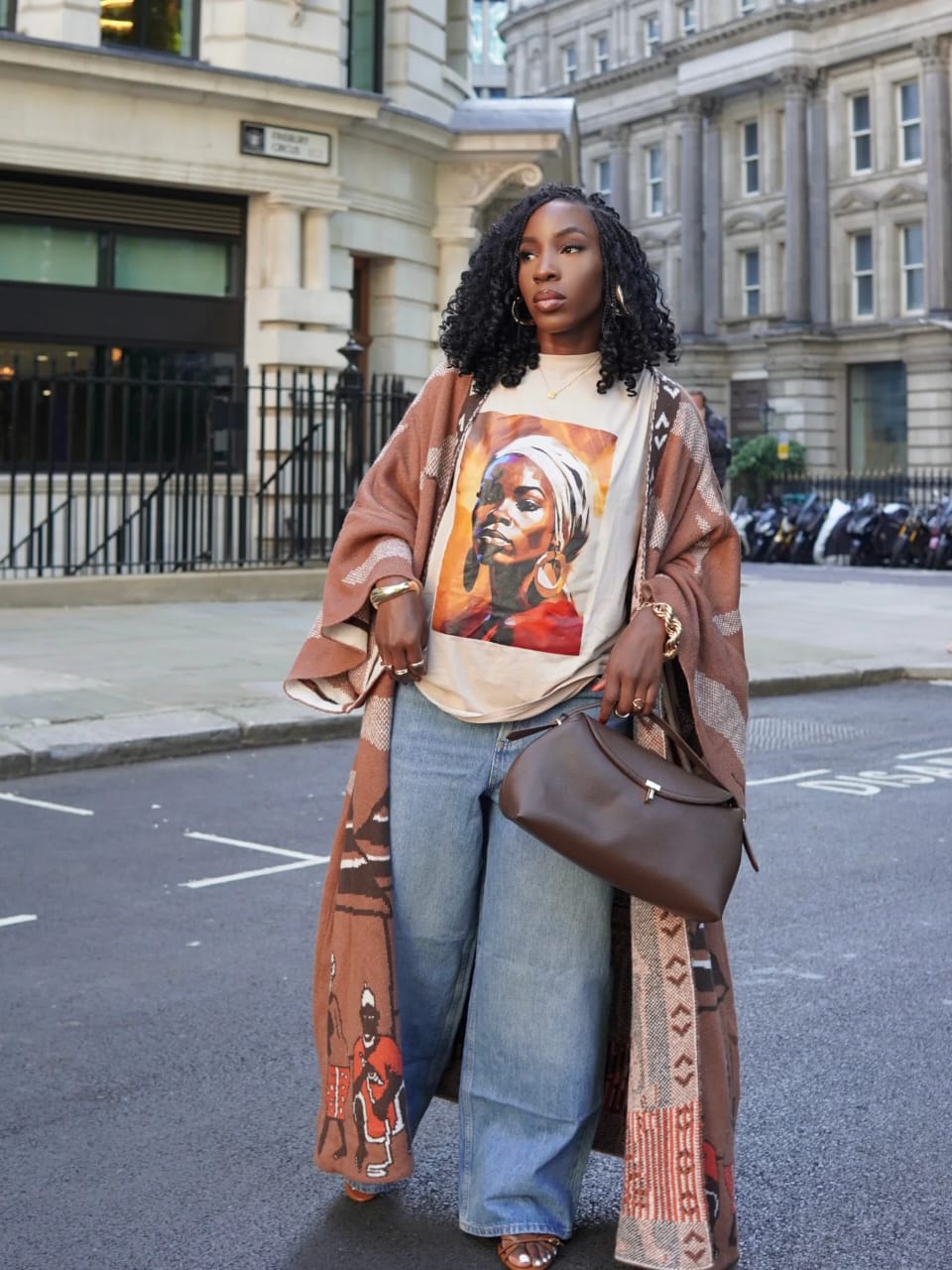 Duster Cardigan Layering with Graphic Tee and Wide-Leg Jeans — Graphic Tee Outfits