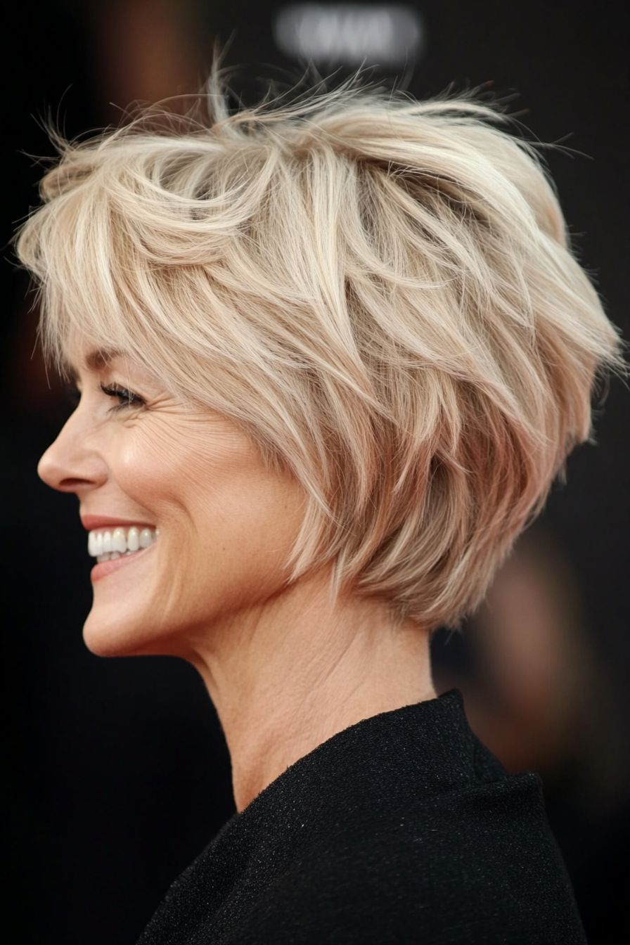 Choppy Shaggy Platinum Pixie Choppy Shaggy Platinum Pixie — Blonde Hair Over 50