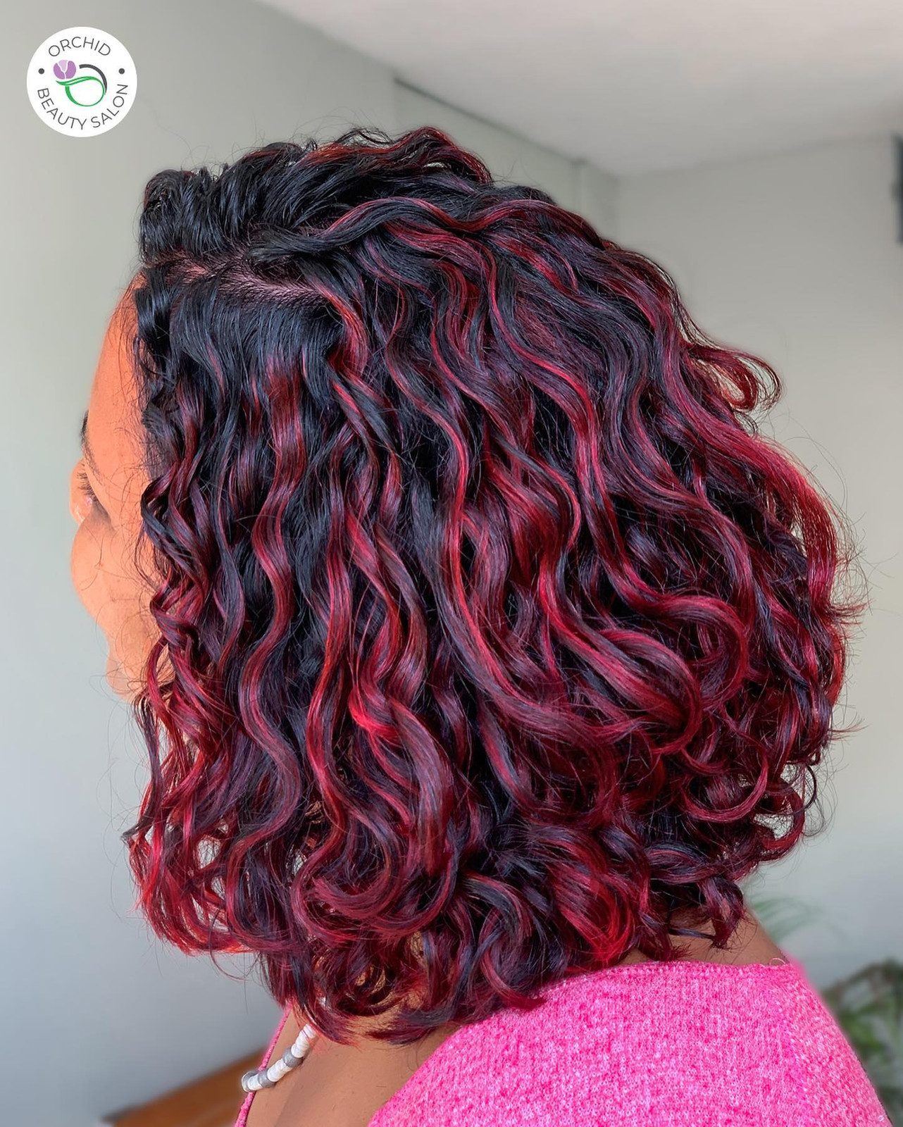 Layered Bob With Vibrant Red Highlights Layered Bob With Vibrant Red Highlights — Red and Black Hair
