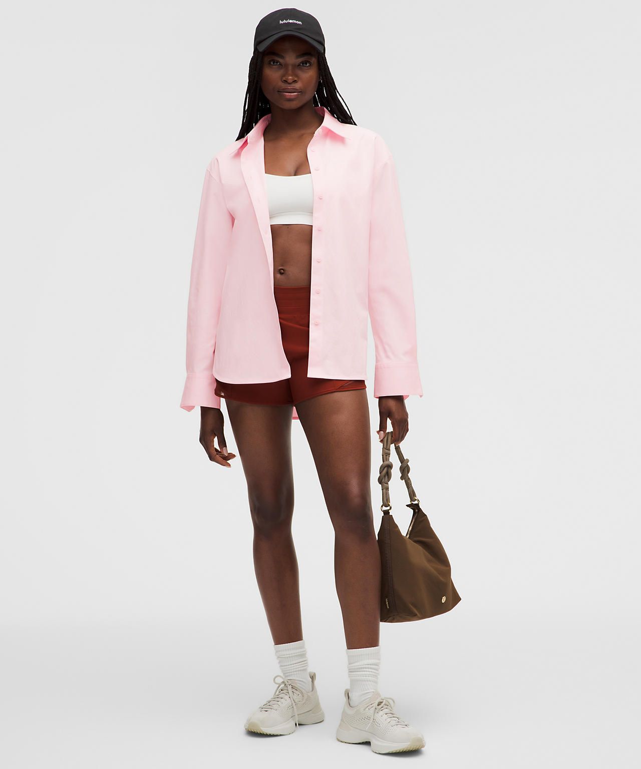 Oversized Pink Woven Shirt for Relaxed Athleisure — Button Up Shirts