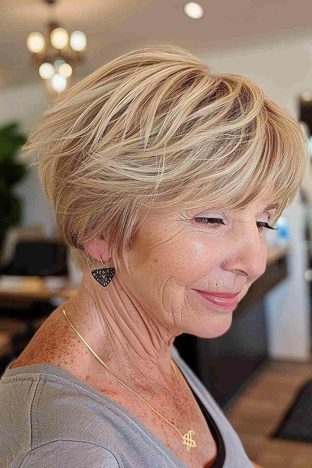 Golden Blonde Pixie Bob with Fringe Golden Blonde Pixie Bob with Fringe — Haircuts for Women Over 60