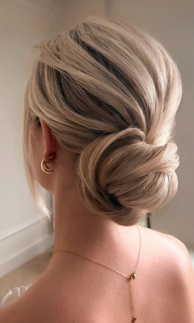 Soft Beige Blonde Collarbone Low Bun