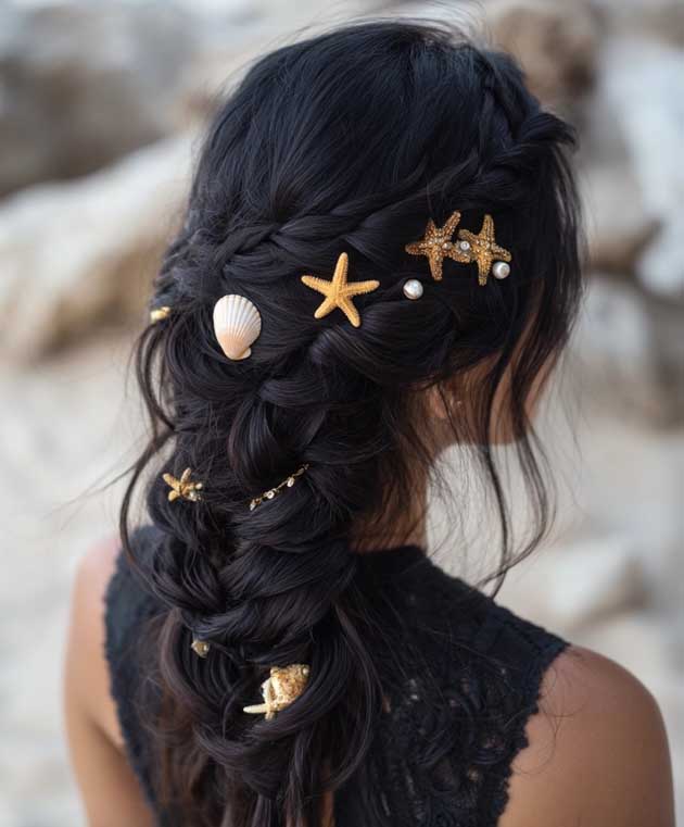 Dutch Braid with Starfish and Shells — Beach Hairstyles