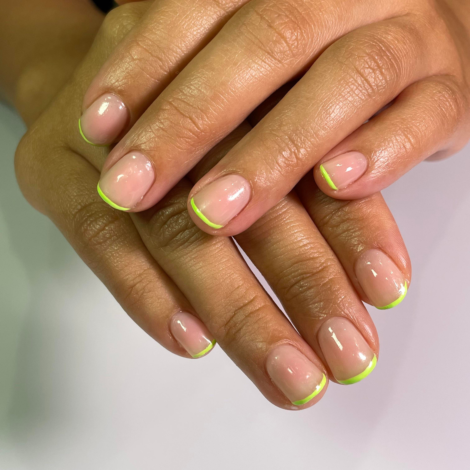 Neon Green French Tip Short Square Nails Neon Green French Tip Short Square Nails — Overlay Nails