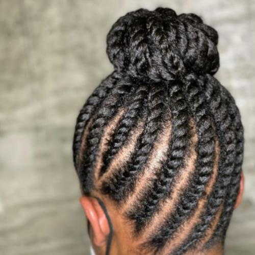 Mid-Back Flat Twists Swirl Bun