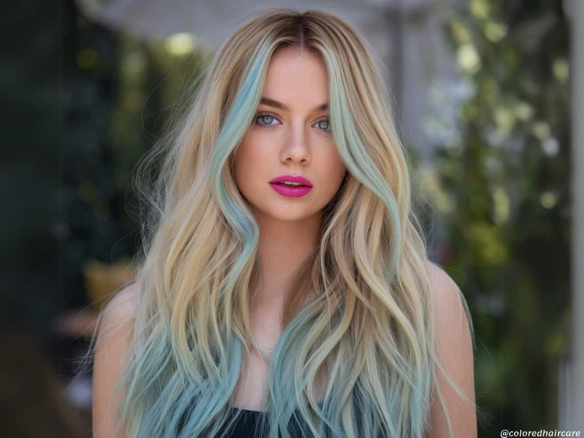 Blonde with Pastel Blue Face-Framing — Pastel Blue Hair