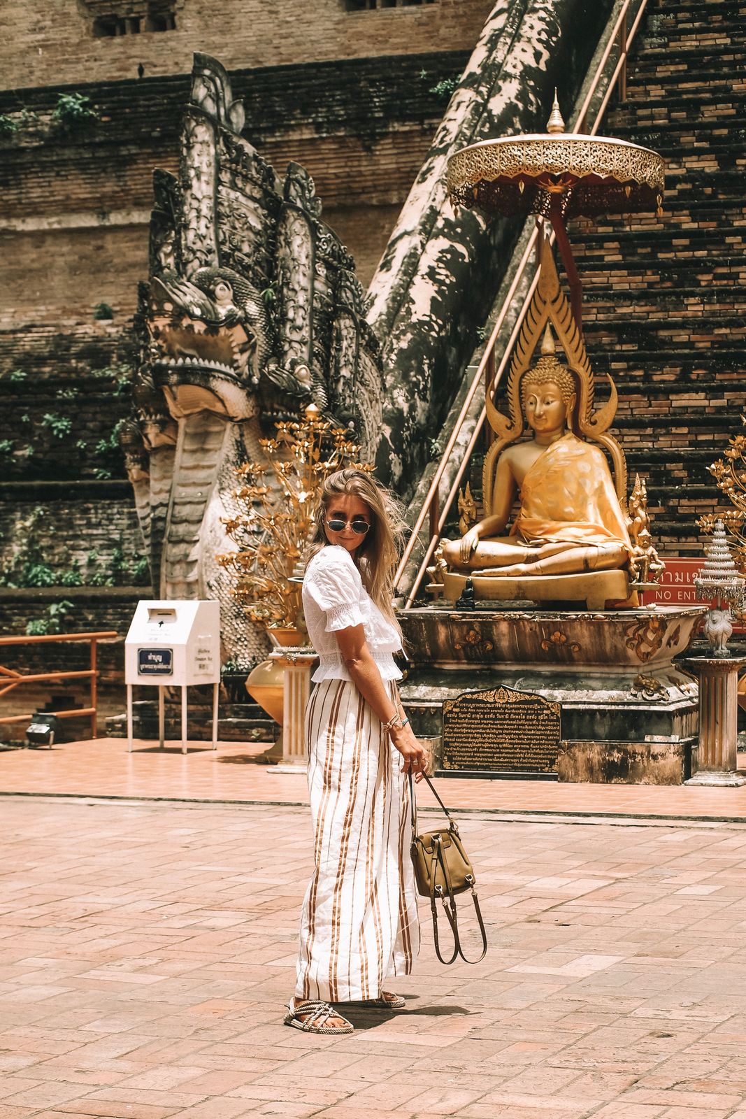 Puff-Sleeve Blouse and Striped Pants for Cultural Exploration — Thailand Outfits
