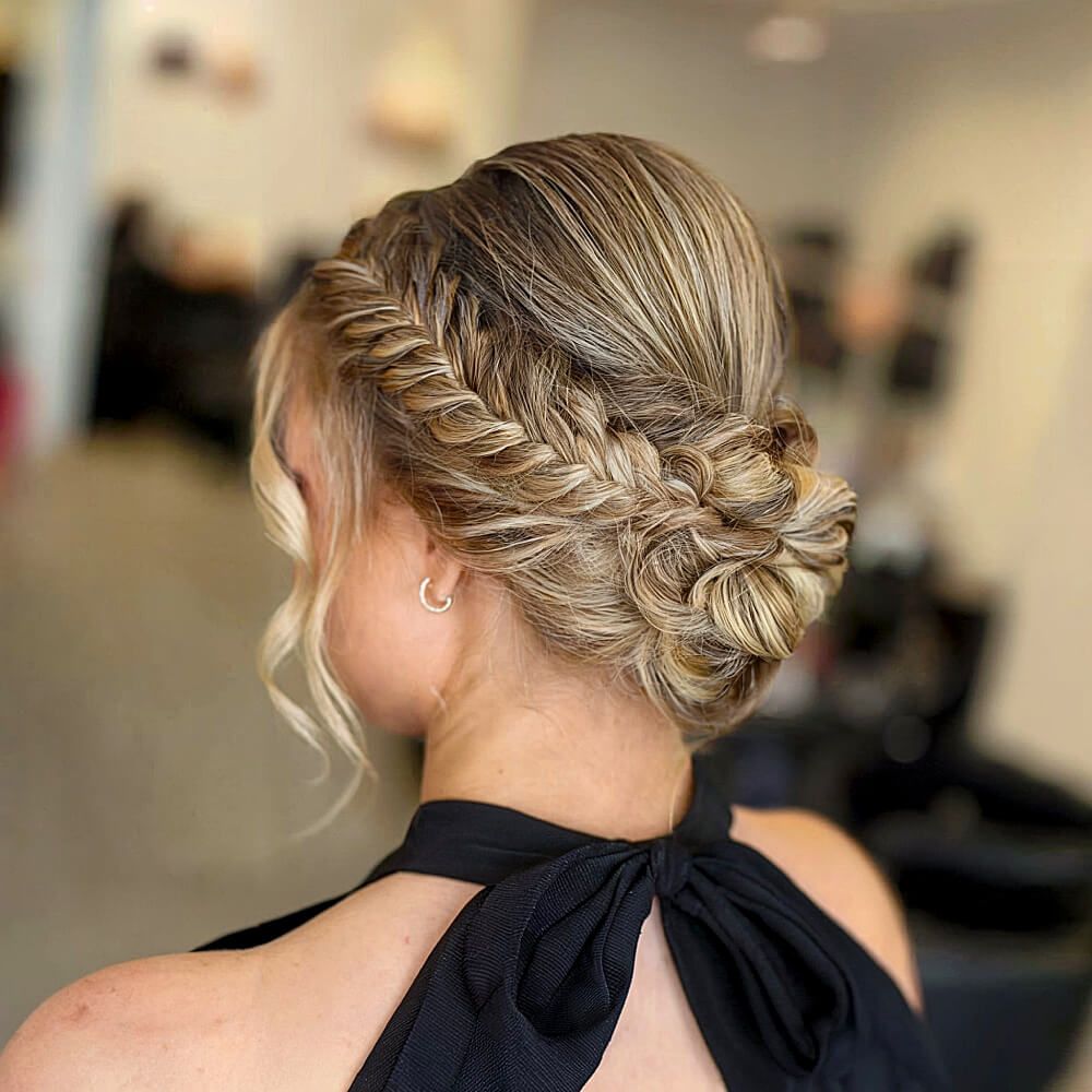Fishtail Braid Low Bun Updo — Prom Hairstyles for Medium Hair