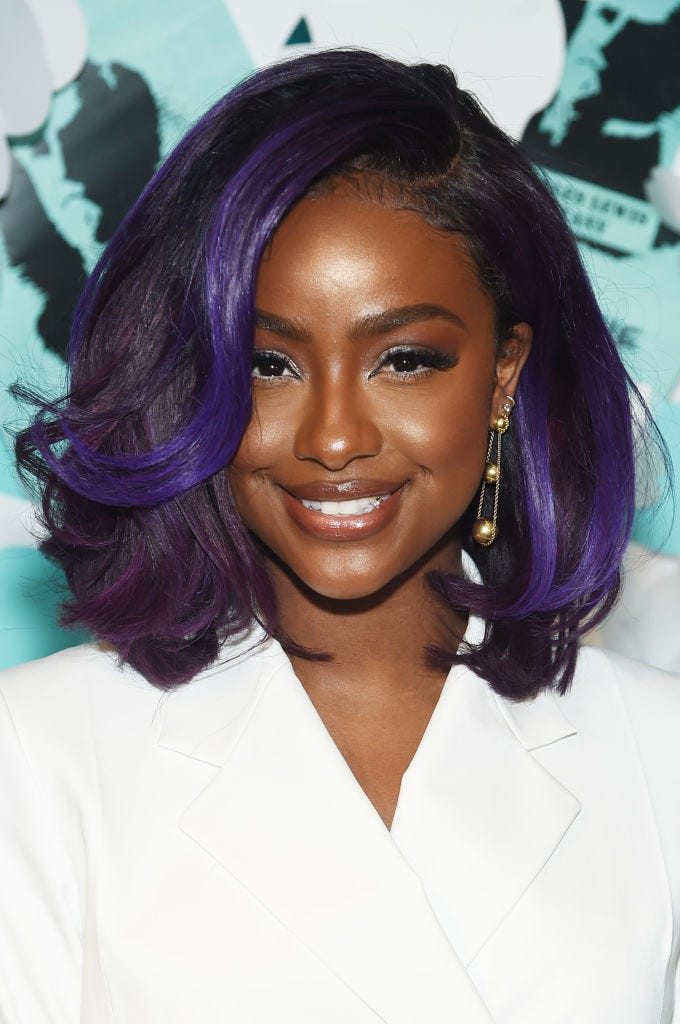 Collarbone Bob With Vibrant Purple Highlights — Purple Black Hair